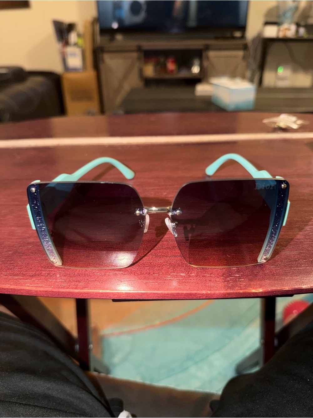 Dior Turquoise Frame Gradient Lens Rimless Sunglasses for Women